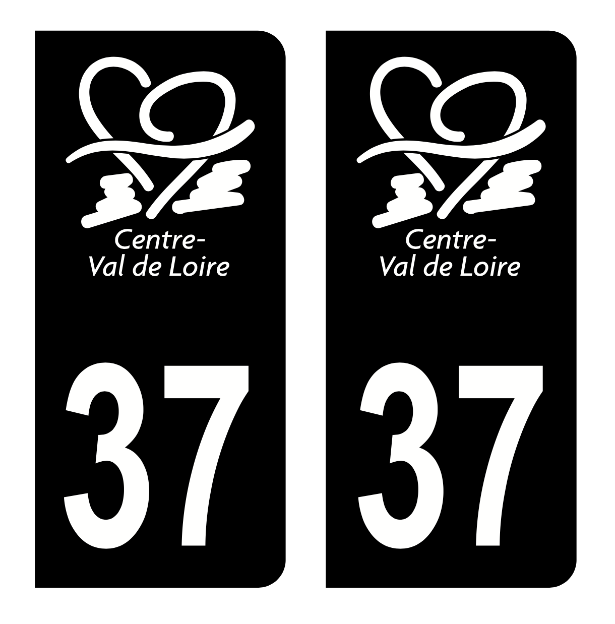 Autocollants Département 37 Indre-et-Loire - Lot De 2 Stickers Pour Plaques Immatriculation - Logo Région Centre