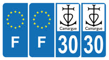 Lot De 4 Autocollants Plaque Immatriculation Région Camargue & F Europe - 45x100mm, Vinyle Haute Tenue - 14