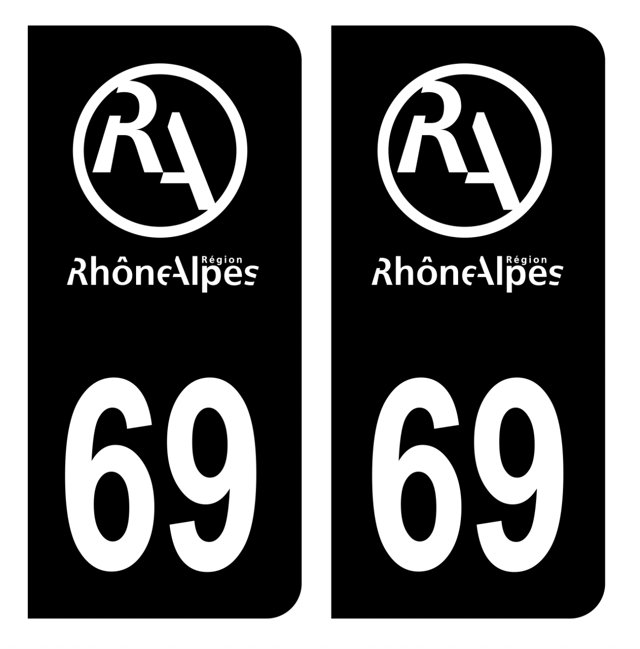 4 x 69 Rhône fond Noir - Autocollant plaque immatriculation blason  département logo ville sticker auto - F Europe Noir