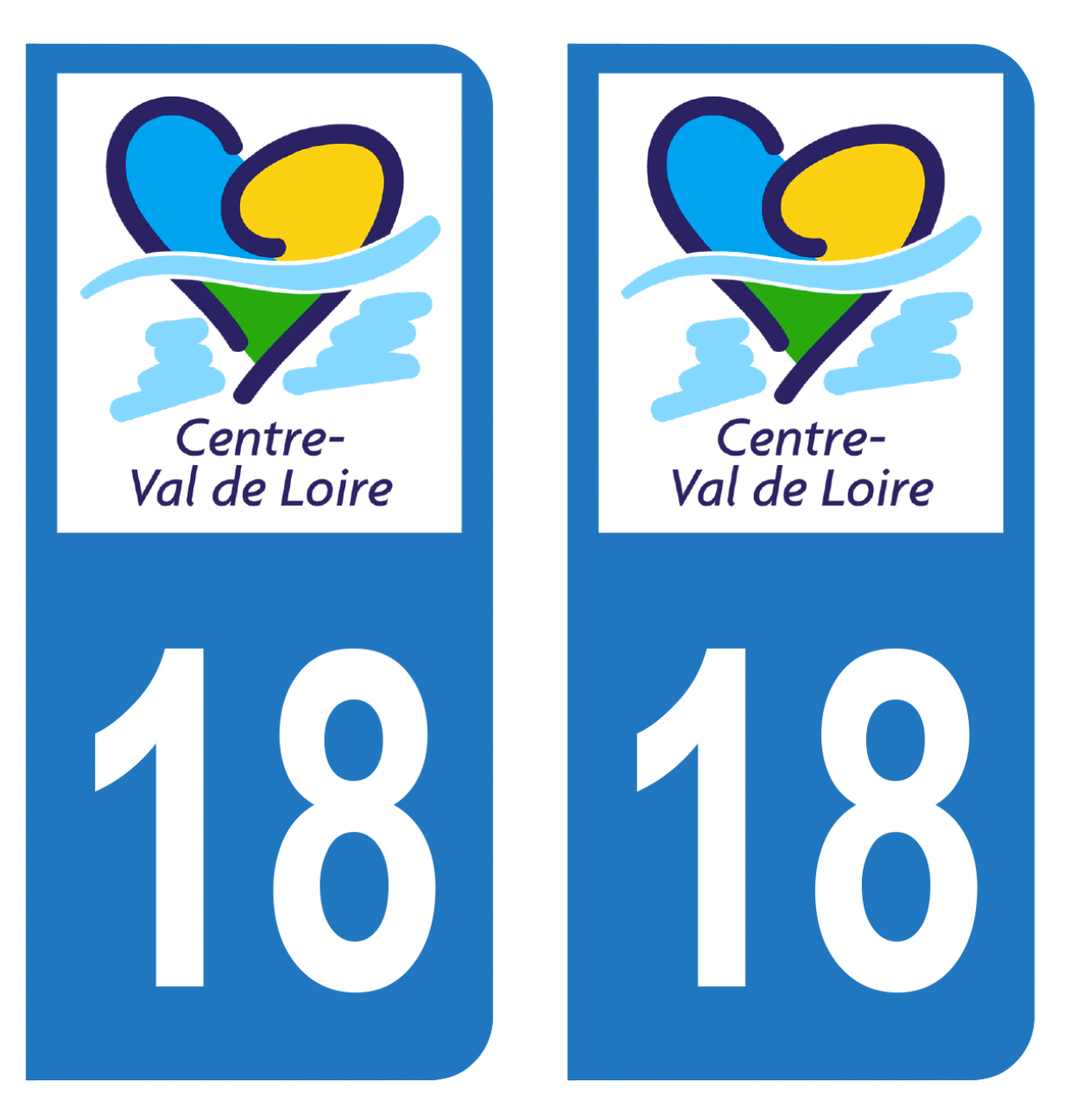 Aufkleber Für Nummernschild | Departement 18 | Region Centre-Val De Loire | 2 Stück