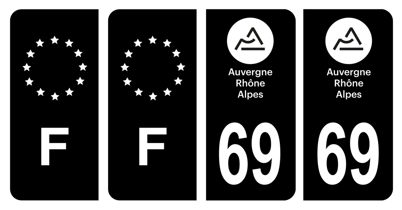 4 x 69 Rhône fond Noir - Autocollant plaque immatriculation blason  département logo ville sticker auto - F Europe Noir