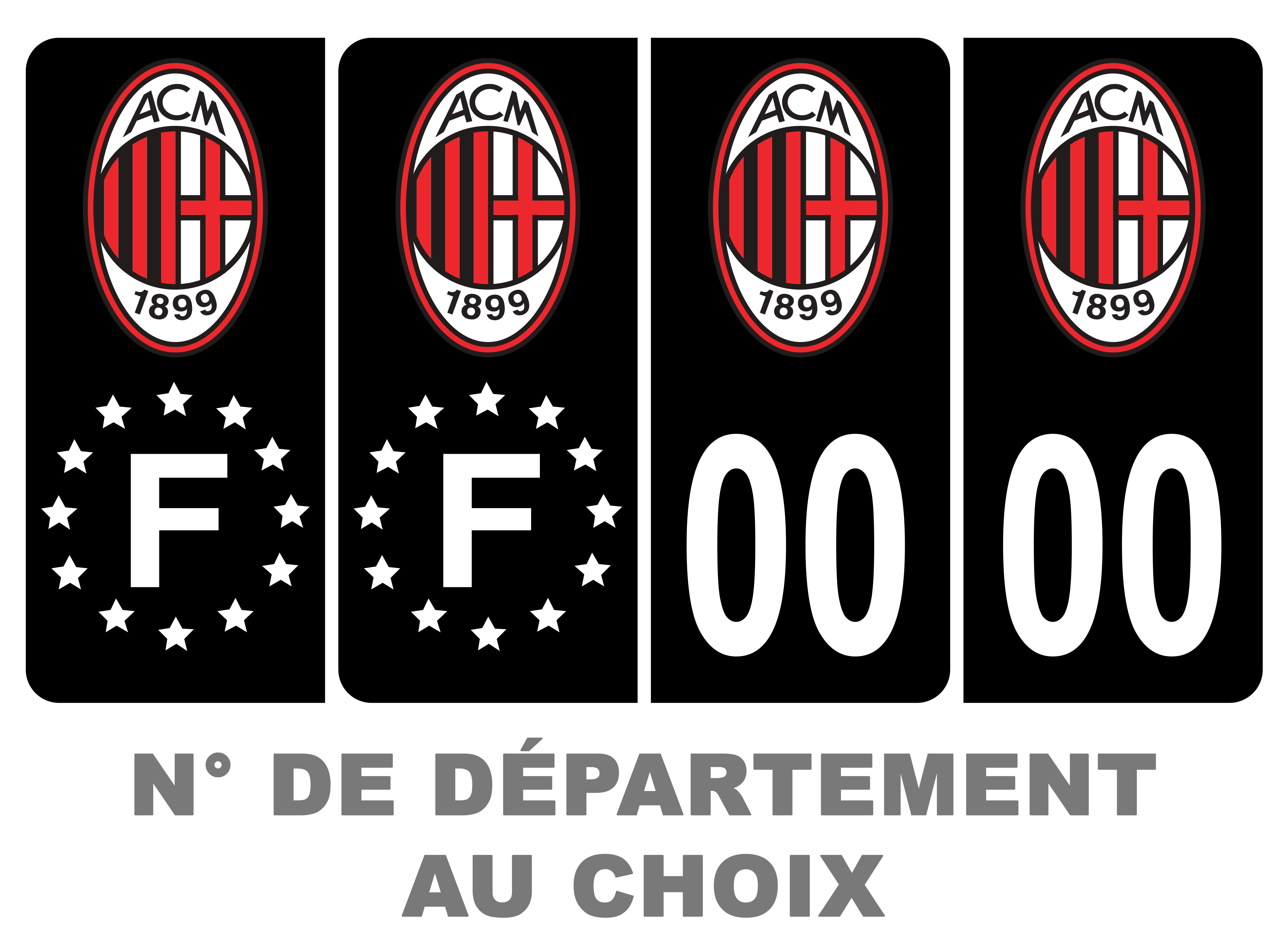 HADEXIA Pack 2 Paires Stickers Plaque Immatriculation Premium AC Milan Noir - Personnalisé