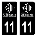 Autocollant Plaque d'immatriculation Voiture Département 11 Noir