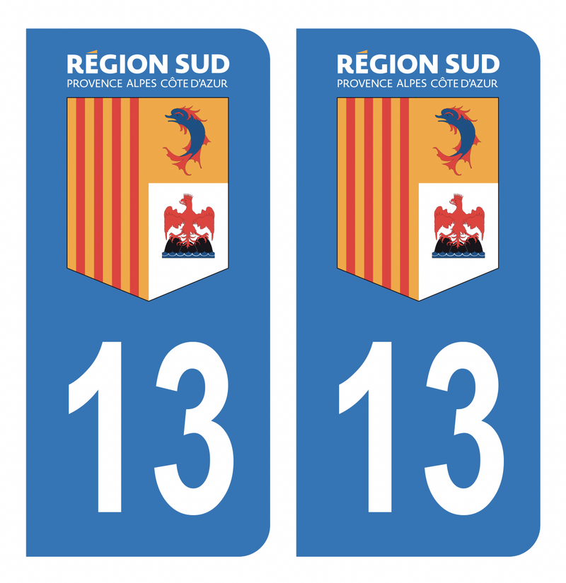 Autocollant Plaque d'immatriculation Voiture Département 13 Région SUD