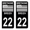 Autocollant Plaque d'immatriculation Voiture Département 22 Noir