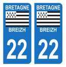 Autocollant Plaque d'immatriculation Voiture Département 22 Breizh