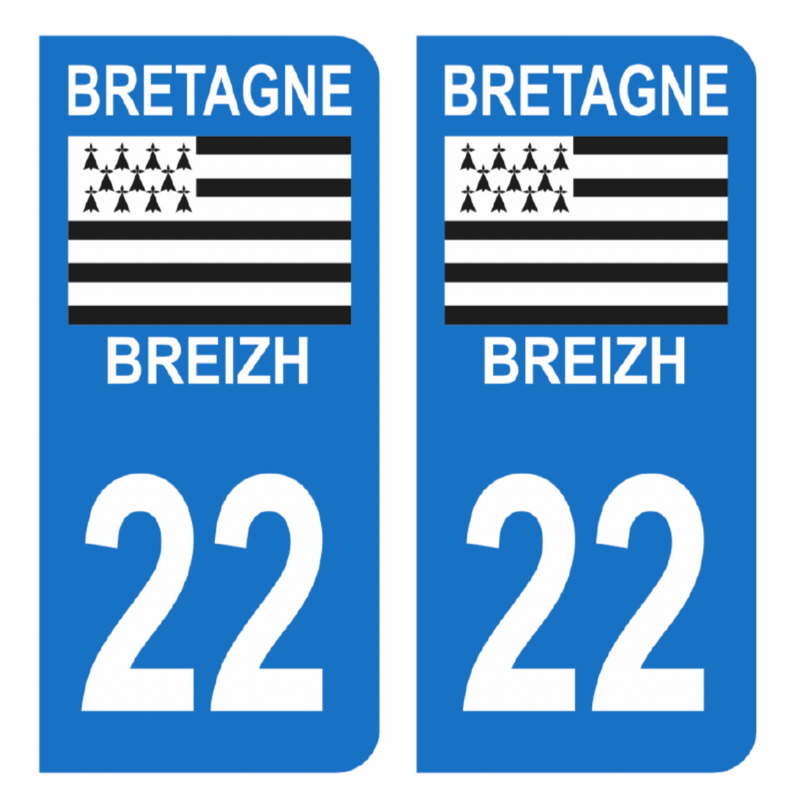Autocollant Plaque d'immatriculation Voiture Département 22 Breizh