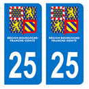 Autocollant Plaque d'immatriculation Voiture Département 25 Nouveau Modèle