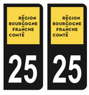 Autocollant Plaque d'immatriculation Voiture Département 25 Noir