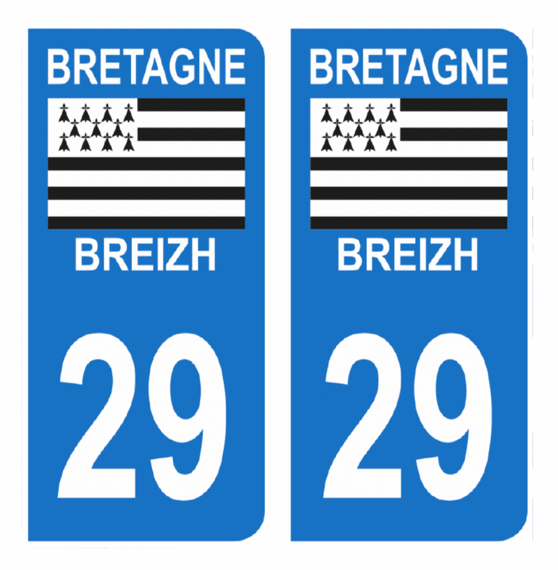 Autocollant Plaque d'immatriculation Voiture Département 29 Breizh