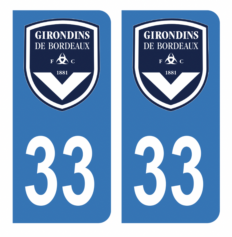 Autocollant Plaque d'immatriculation 33 Girondins de Bordeaux Noir