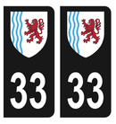 Autocollant Plaque d'immatriculation Voiture Département 33 Noir