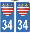 Autocollant Stickers plaque d'immatriculation voiture 34 blason Béziers