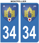 Autocollant Stickers plaque d'immatriculation voiture 34 blason Montpellier