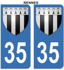 Autocollant Stickers plaque d'immatriculation voiture 35 blason Rennes