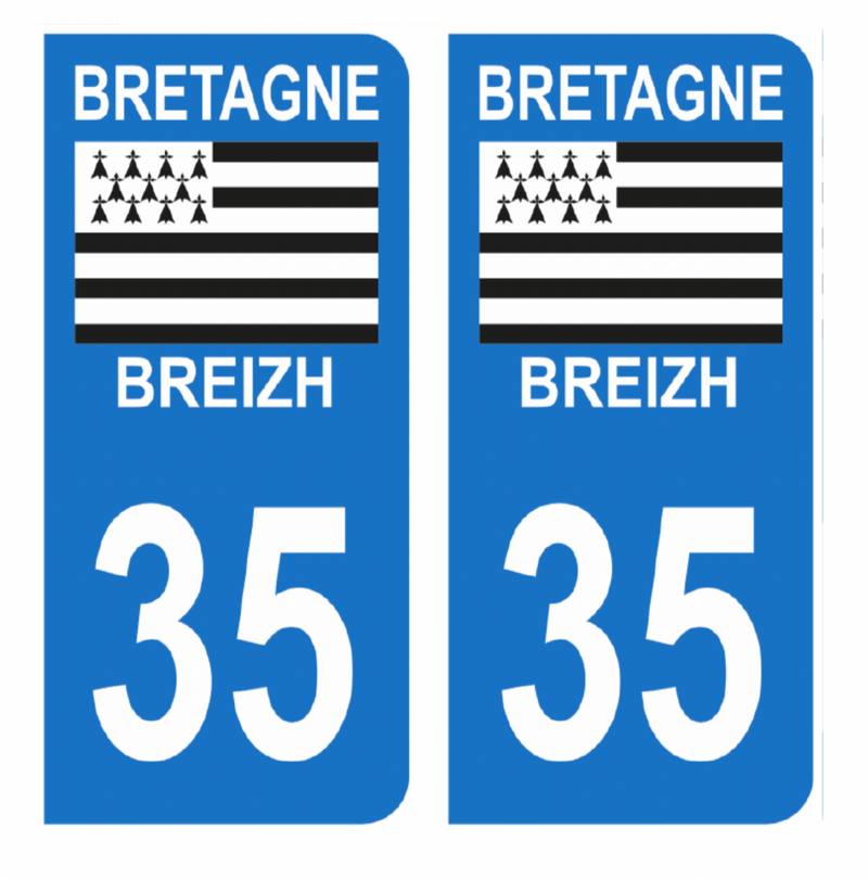 Autocollant Plaque d'immatriculation Voiture Département 35 Breizh