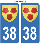 Autocollant Stickers plaque d'immatriculation voiture 38 blason Grenoble