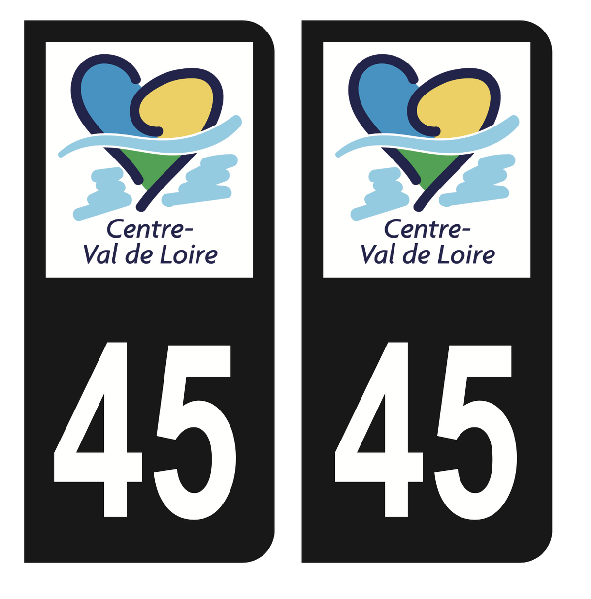 Autocollant Département 45 Loiret Pour Plaque D’immatriculation - Noir, Logo Centre-Val De Loire - Résistant Aux Lavages Et Intempéries - Fabriqué En France