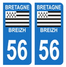 Autocollant Plaque d'immatriculation Voiture Département 56 Breizh