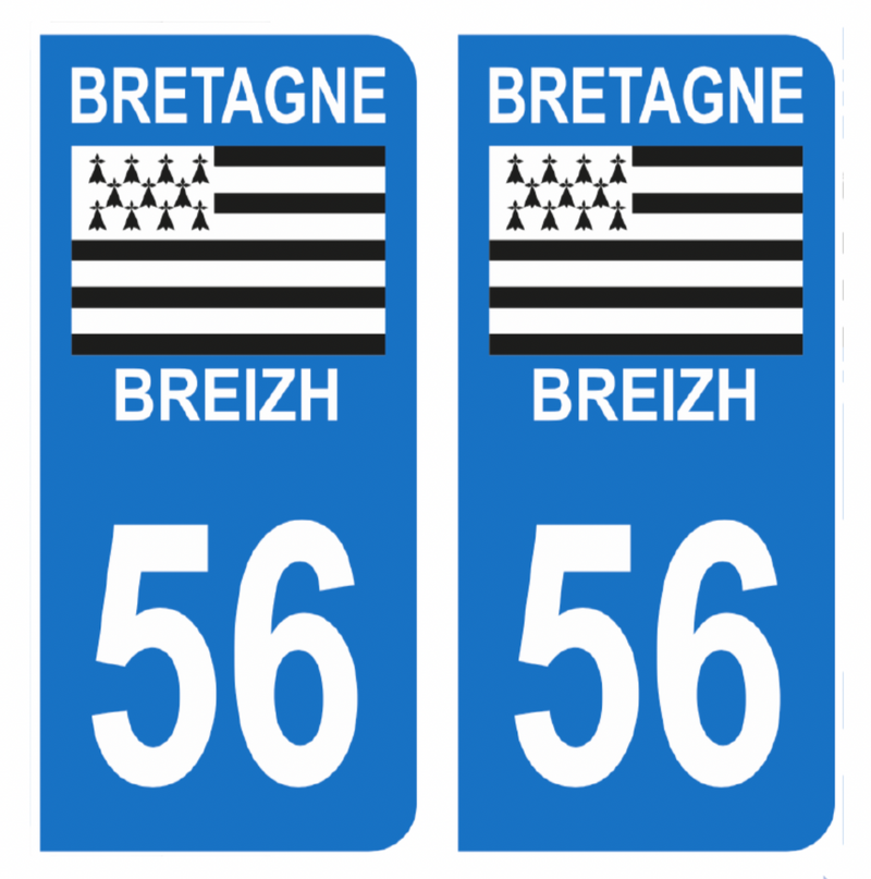 Autocollant Plaque d'immatriculation Voiture Département 56 Breizh