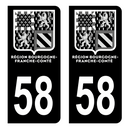 Autocollant Plaque d'immatriculation Voiture Département 58 Noir