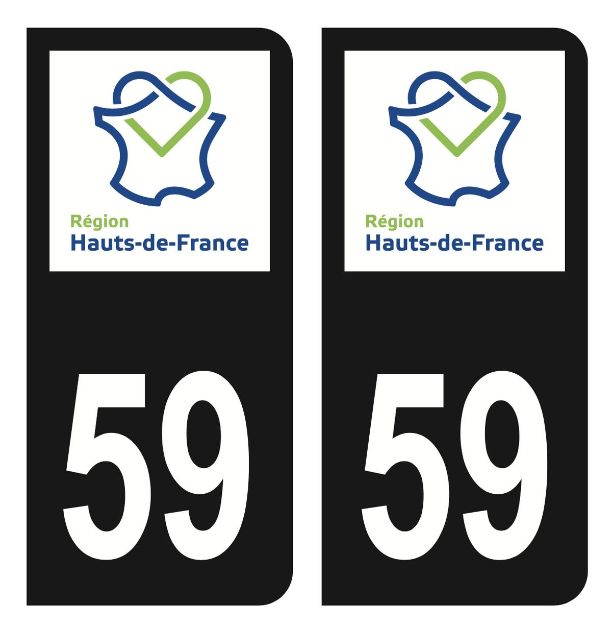 Autocollants Plaque 59 Nord - Lot De 4 Stickers Noir Arrondis