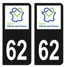 Autocollant Plaque d'immatriculation Voiture Département 62 Noir