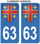 Autocollant Stickers plaque d'immatriculation voiture 63 Clermont Ferrand