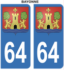 Autocollant Stickers plaque d'immatriculation voiture 64 blason Bayonne