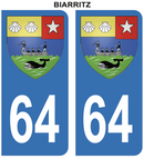 Autocollant Stickers plaque d'immatriculation voiture 64 blason Biarritz