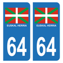 Autocollant Plaque d'immatriculation Voiture 64 Euskal Herria Pays Basque