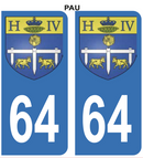 Autocollant Stickers plaque d'immatriculation voiture 64 blason Pau