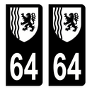Autocollant Plaque d'immatriculation Voiture Département 64 Noir