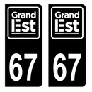 Autocollant Plaque d'immatriculation Voiture Département 67 Noir