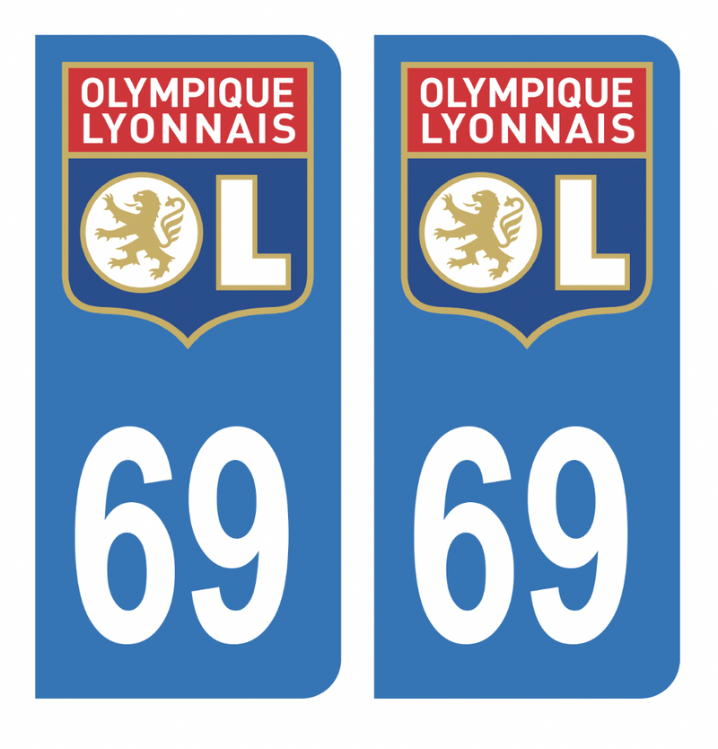 Autocollant Plaque d'immatriculation 69 OL Lyon