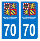 Autocollant Plaque d'immatriculation Voiture Département 70 Nouveau Modèle