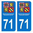 Autocollant Plaque d'immatriculation Voiture Département 71 Nouveau Modèle