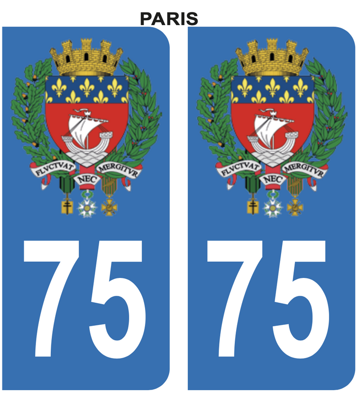 Autocollant Stickers plaque d'immatriculation voiture 75 blason Paris