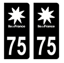 Autocollant Plaque d'immatriculation Voiture Département 75 Noir