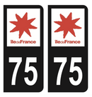 Autocollant Plaque d'immatriculation Voiture Département 75 Noir