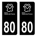 Autocollant Plaque d'immatriculation Voiture Département 80 Noir