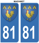 Autocollant Stickers plaque d'immatriculation voiture 81 blason Mazamet
