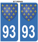 Autocollant Stickers plaque d'immatriculation voiture 93 blason St Denis