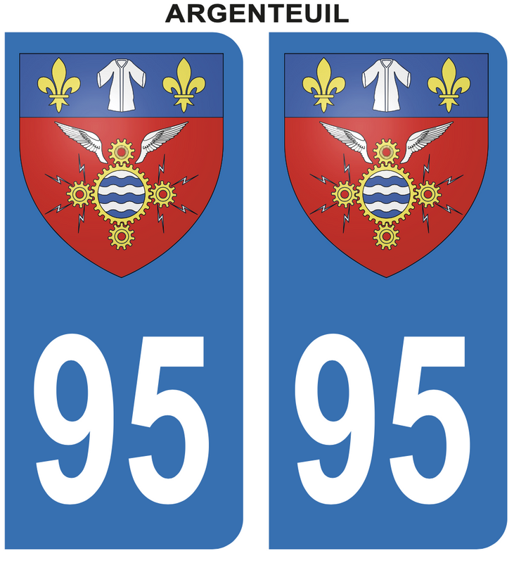 Autocollant Stickers plaque d'immatriculation voiture 95 blason Argenteuil