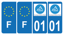 Lot de 4 Autocollants Plaque d'immatriculation Voiture 01 Auvergne Rhône Alpes Version Bis & F Europe