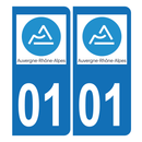 Autocollant Plaque d'immatriculation Voiture 01 Auvergne Rhône Alpes Version Bis