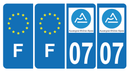 Lot de 4 Autocollants Plaque d'immatriculation Voiture 07 Auvergne Rhône Alpes Version Bis & F Europe