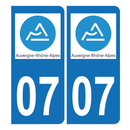 Autocollant Plaque d'immatriculation Voiture 07 Auvergne Rhône Alpes Version Bis