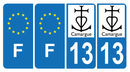Lot de 4 Autocollants Plaque d'immatriculation Voiture 13 Logo Camargue & F Europe