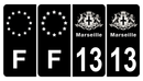 Lot 4 Autocollants Stickers plaque d'immatriculation voiture 13 blason Marseille